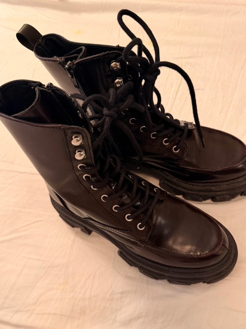 Aldo Black Patent Platform Combat Boots